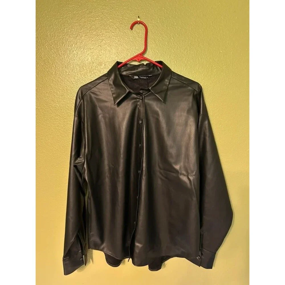 ZARA Faux Leather Button-Down Jacket